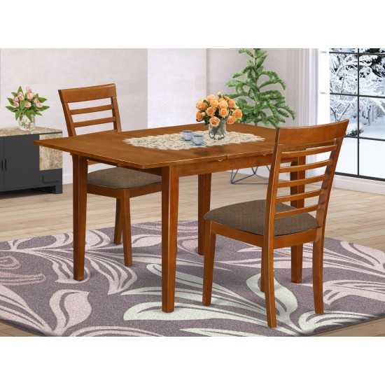 3 Pc Set Milan Dinette Table, Leaf, 2 Cushiad Dinette Chairs In Saddle Brown .