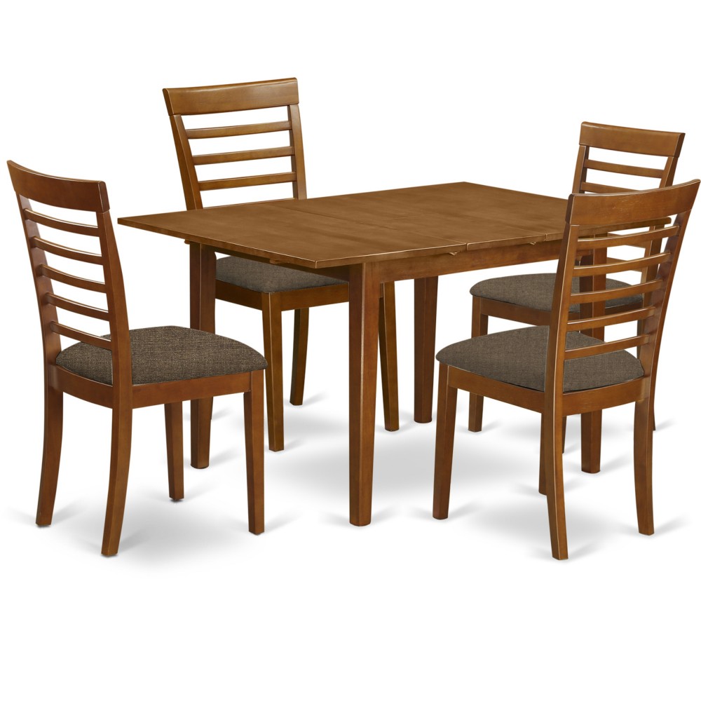 5 Pc Set Milan With Leaf And 4 Fabric Dinette Chairs In Saddle Brown