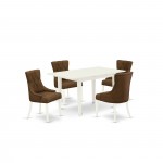 5Pc Kitchen Set, 4 Parson Chairs, Stylish Back, Upholstered Nail Head Seat, Butterfly Leaf Kitchen Table, Linen White