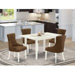 5Pc Kitchen Set, 4 Parson Chairs, Stylish Back, Upholstered Nail Head Seat, Butterfly Leaf Kitchen Table, Linen White