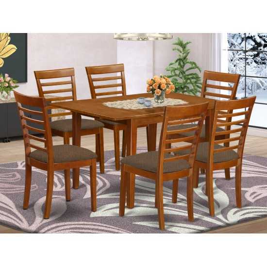 7 Pc Kitchen Nook Dining Set-Breakfast Nook And 6 Dining Chairs In Brown