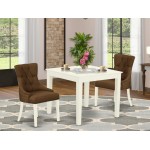 3Pc Dinette Set, Square Kitchen Table, Two Parson Chairs, Dark Coffee Fabric, Linen White Finish