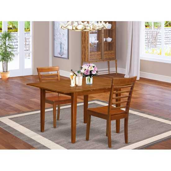 3 Pc Set Milan Offering Leaf And 2 Hard Wood Kitchen Chairs In Saddle Brown