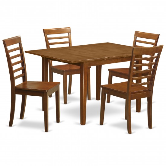 5 Pcmilan With Leaf And 4 Wood Seat Chairs In Saddle Brown