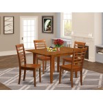 5 Pcmilan With Leaf And 4 Wood Seat Chairs In Saddle Brown