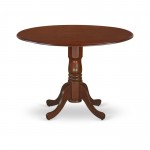 5Pc Dining Set, Round Dinette Table, Drop Leaves, Four Parson Chairs, Doeskin Fabric, Mahogany