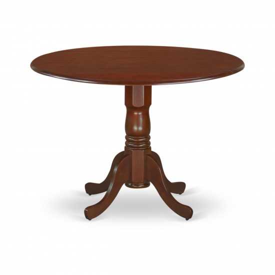 5Pc Dining Set, Round Dinette Table, Drop Leaves, Four Parson Chairs, Doeskin Fabric, Mahogany