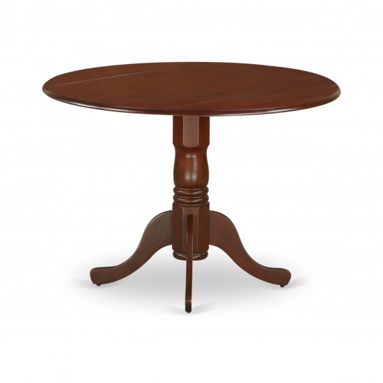 5Pc Dining Set, Round Dinette Table, Drop Leaves, Four Parson Chairs, Doeskin Fabric, Mahogany