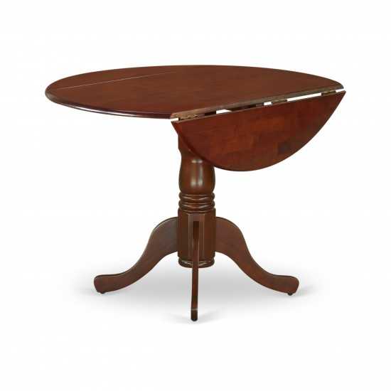 5Pc Dining Set, Round Dinette Table, Drop Leaves, Four Parson Chairs, Doeskin Fabric, Mahogany