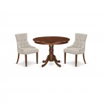 3Pc Dinette Set, Rounded Kitchen Table, Two Parson Chairs, Doeskin Fabric, Mahogany Finish