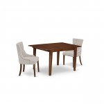 3Pc Dinette Set, Rectangular Kitchen Table, Butterfly Leaf, Two Parson Chairs, Doeskin Fabric, Mahogany