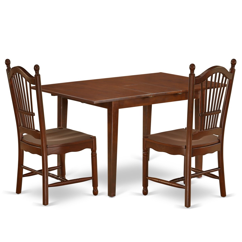 3Pc Rectangle 48/60" Table, 12 In Butterfly Leaf, Two Wood Seat Dining Chairs