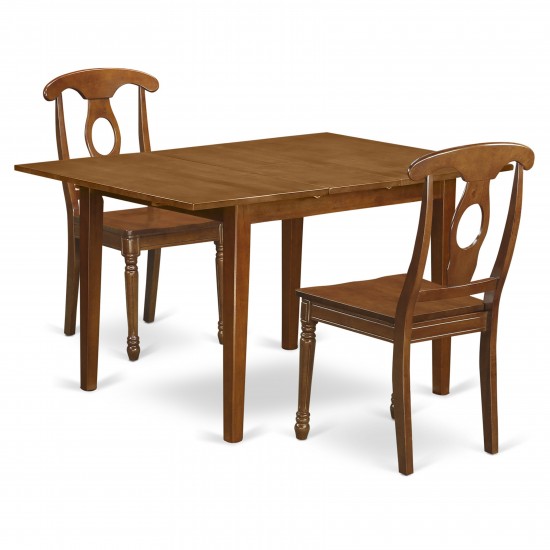 3 Pc Set Milan With Leaf And 2 Wood Dinette Chairs In Saddle Brown