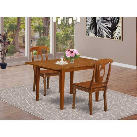 3 Pc Set Milan With Leaf And 2 Wood Dinette Chairs In Saddle Brown
