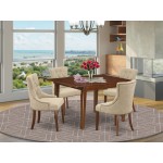 5Pc Dining Set, Rectangle Dinette Table, Butterfly Leaf, Four Parson Chairs, Doeskin Fabric, Mahogany