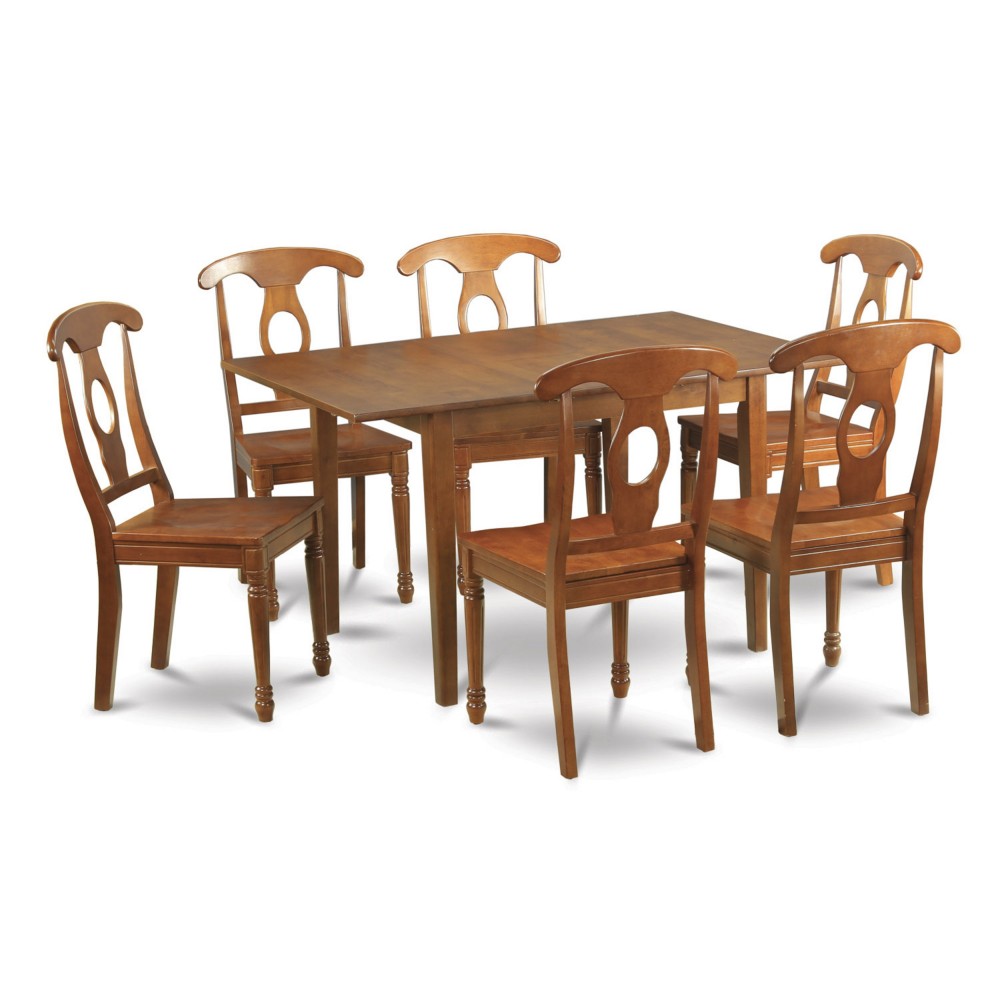 7 Pc Kitchen Nook Dining Set-Small Table And 6 Dining Chairs, Saddle Brown