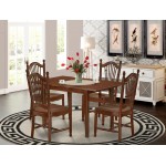 5Pc Rectangular 48/60" Kitchen Table, 12 In Self Storing Butterfly Leaf, Four Wood Seat Dining Chairs