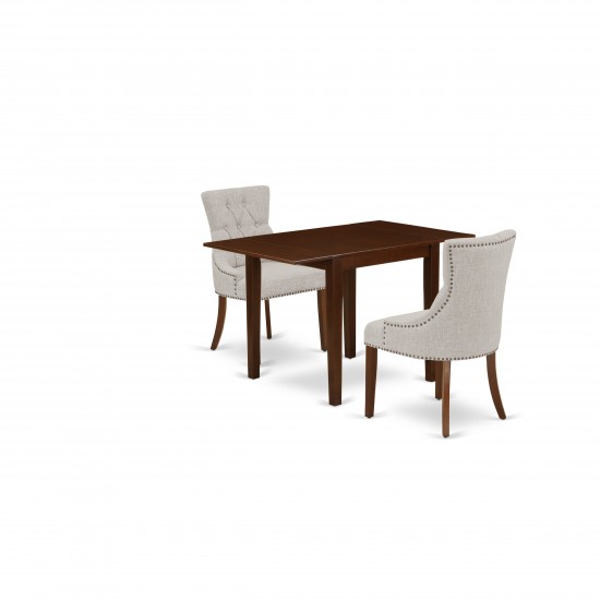 Dining Set 3 Pcs Two Dining Chairs, Wood Table Mahogany Finish Wood Doeskin Color