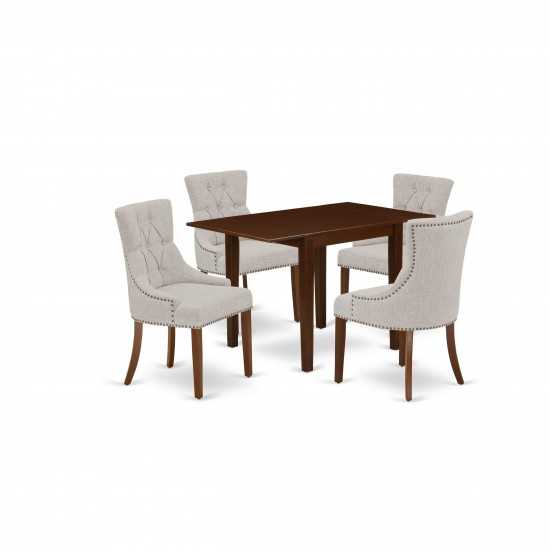 Dining Set 5 Pcs 4 Dining Chairs, Table Mahogany Finish Wood Doeskin Color