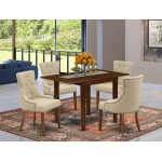 Dining Set 5 Pcs 4 Dining Chairs, Table Mahogany Finish Wood Doeskin Color