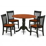 5Pc Rounded 42" Kitchen Table, Two 9-Inch Drop Leaves, Four Wood Seat Kitchen Chairs