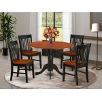 5Pc Rounded 42" Kitchen Table, Two 9-Inch Drop Leaves, Four Wood Seat Kitchen Chairs