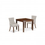 3Pc Dinette Set, Square Kitchen Table, Two Parson Chairs, Doeskin Fabric, Mahogany Finish