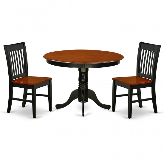 3Pc Round 42" Dining Table And Two Wood Seat Chairs