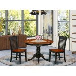 3Pc Round 42" Dining Table And Two Wood Seat Chairs