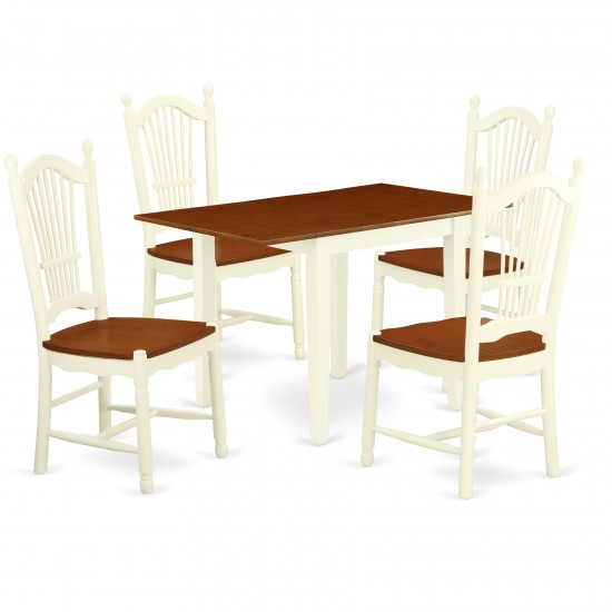 Kitchen Set 5 Pcs- 4 Chairs, Dining Table, Cherry Finish Solid Wood Chair Seat, Buttermilkfinish Structure.