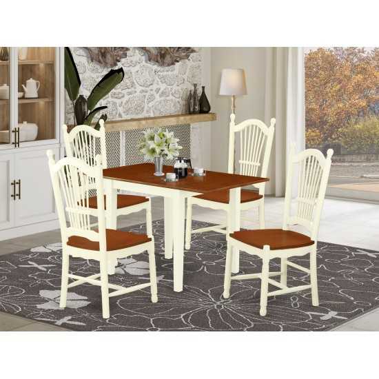 Kitchen Set 5 Pcs- 4 Chairs, Dining Table, Cherry Finish Solid Wood Chair Seat, Buttermilkfinish Structure.