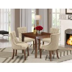 5Pc Dining Set, Square Dinette Table, Four Parson Chairs, Doeskin Fabric, Mahogany Finish