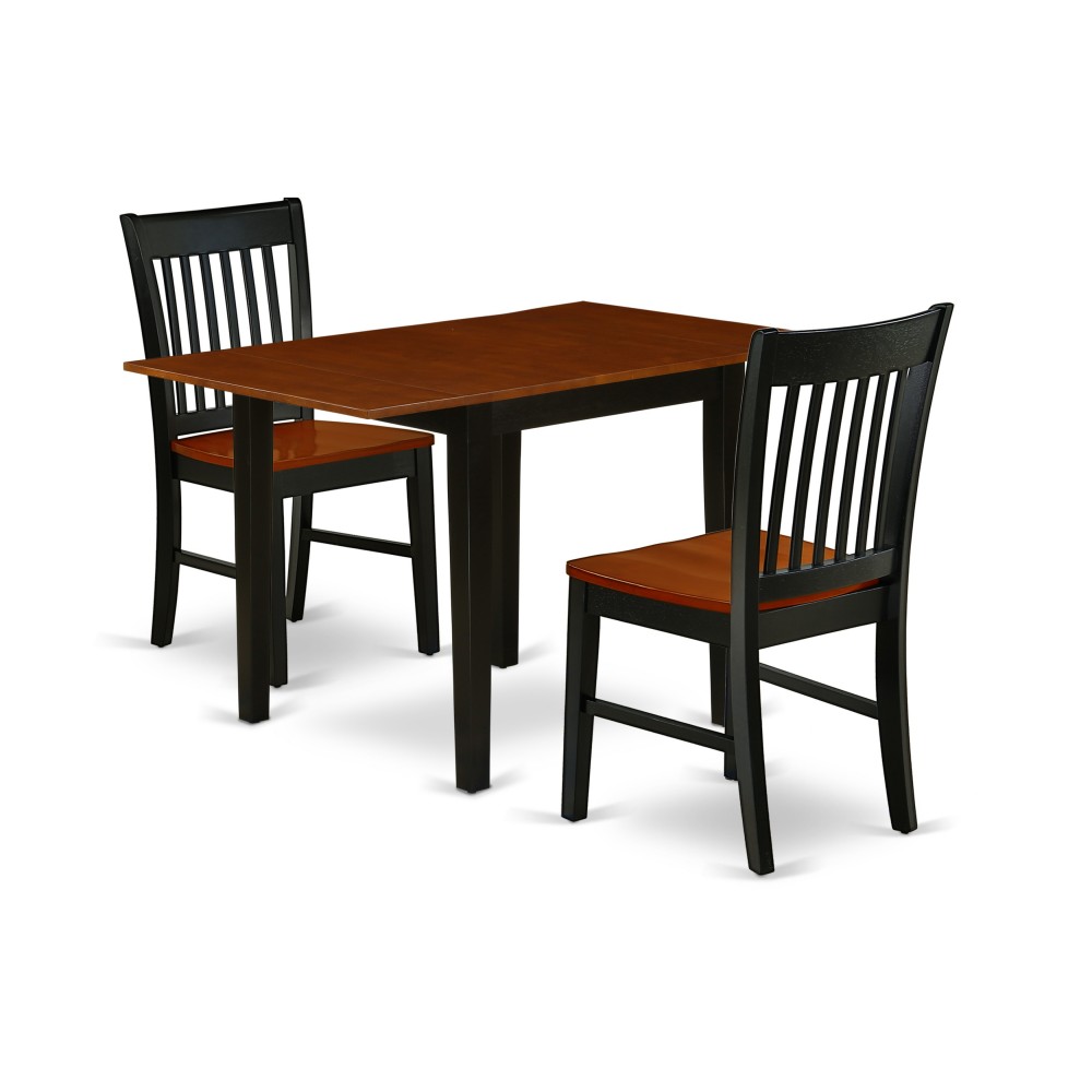 3Pc Kitchen Set Offers A Small Kitchen Table, 2 Dining Chairs, Solid Wood Seat, Slat Back, Black, Cherry