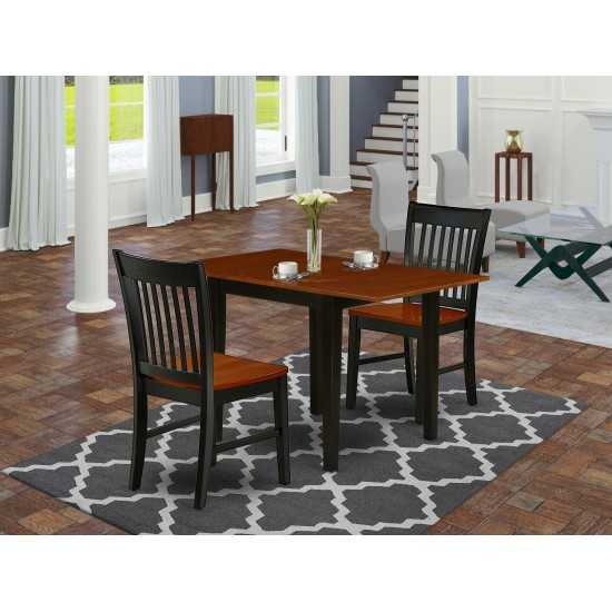 3Pc Kitchen Set Offers A Small Kitchen Table, 2 Dining Chairs, Solid Wood Seat, Slat Back, Black, Cherry