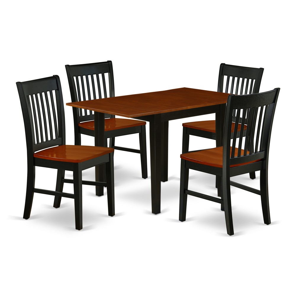 5Pc Wood Dining Set, Rectangle Table, 4 Chairs, Asian Hardwood Seat, Slat Back, Black-Cherry