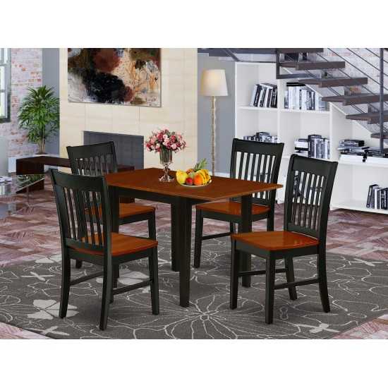 5Pc Wood Dining Set, Rectangle Table, 4 Chairs, Asian Hardwood Seat, Slat Back, Black-Cherry