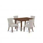 5Pc Dining Set, Rectangle Dinette Table, Butterfly Leaf, Four Parson Chairs, Doeskin Fabric, Mahogany