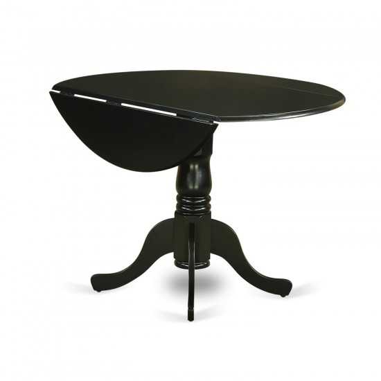 5Pc Round 42" Kitchen Table, Two 9-Inch Drop Leaves, Four Chair, Black Leg, Black