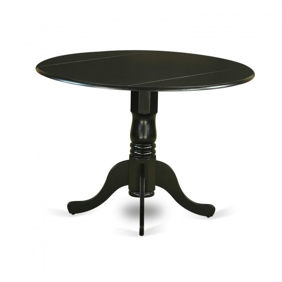 5Pc Round 42" Kitchen Table, Two 9-Inch Drop Leaves, Four Chair, Black Leg, Black