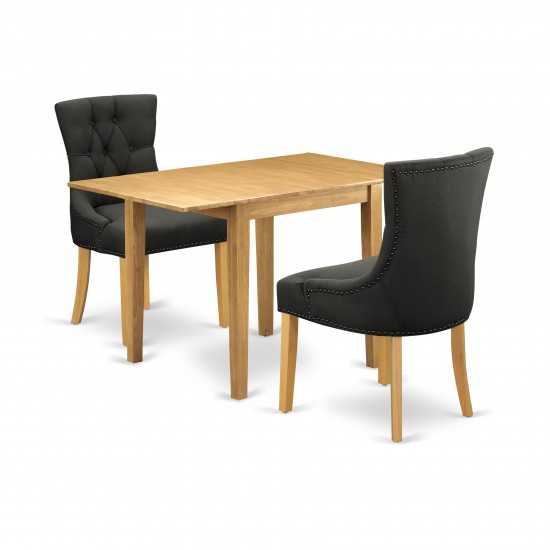 Dining Set 3 Pcs Two Parson Chairs, Table Oak Finish Wood Dark Gotham Grey Color