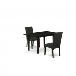 3-Pc Dining Set, 2 Parson Chairs, Butterfly Leaf Dining Table, Black