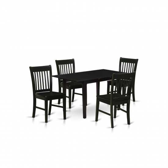 5Pc Kitchen Set 4 Chairs, Butterfly Leaf Small Dining Table, Black