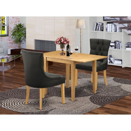 Dining Set 3 Pcs Two Parson Chairs, Table Oak Finish Wood Dark Gotham Grey Color