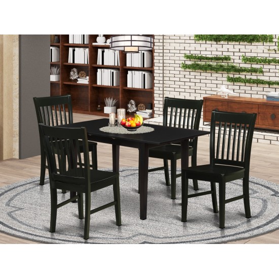 5Pc Kitchen Set 4 Chairs, Butterfly Leaf Small Dining Table, Black