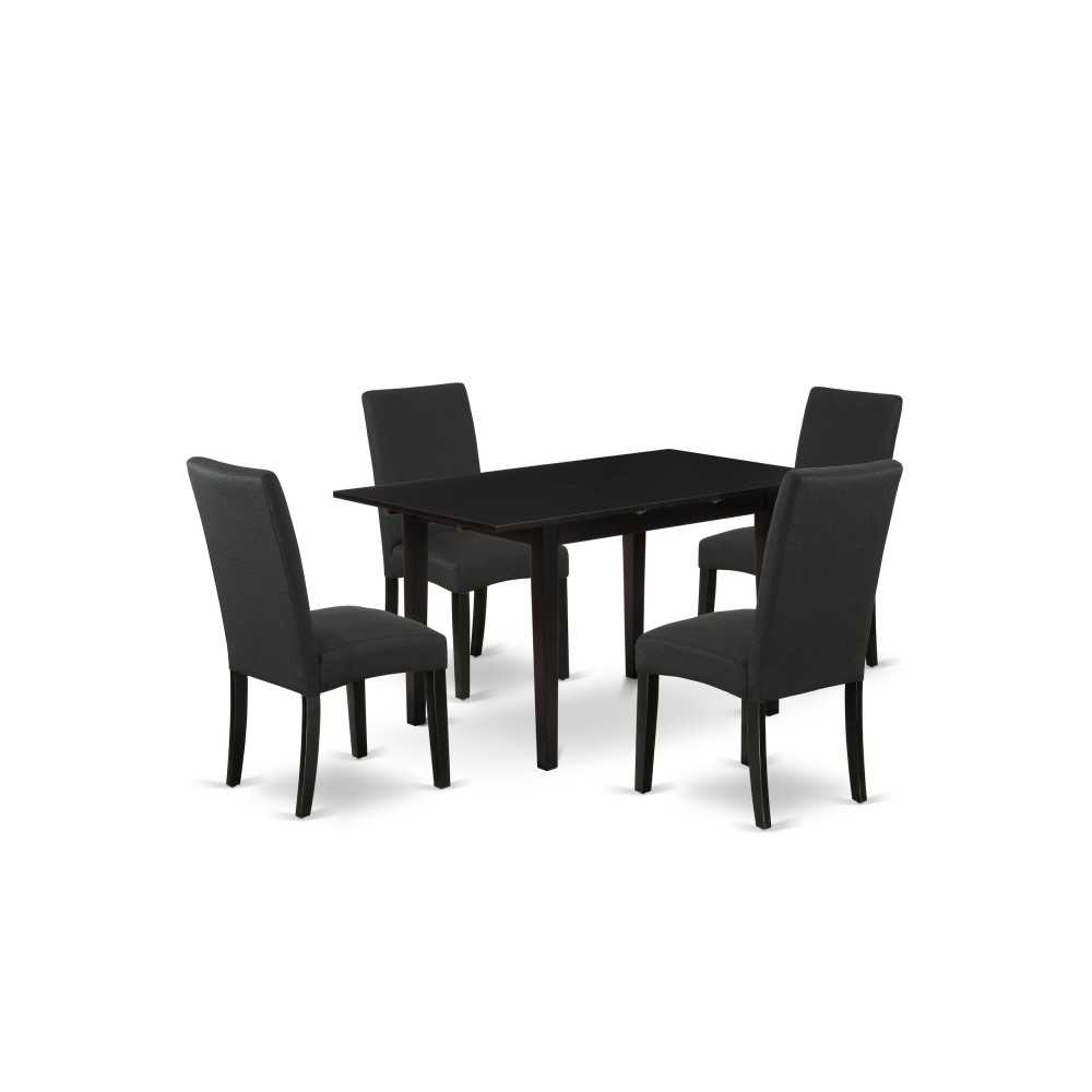 5Pc Dining Set, 4 Parson Chairs, Butterfly Leaf Dining Table, Black