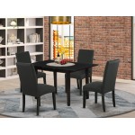 5Pc Dining Set, 4 Parson Chairs, Butterfly Leaf Dining Table, Black