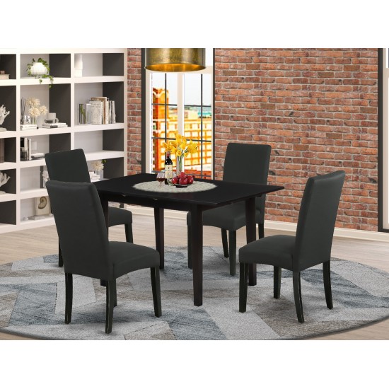 5Pc Dining Set, 4 Parson Chairs, Butterfly Leaf Dining Table, Black