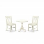 3 Pc Dining Set, 1 Wood Table, 2 Linen White Chairs, Slatted Back, Linen White Finish