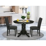 3Pc Round 42" Dining Room Table, A Pair Of Parson Chair, Black Finish Leg