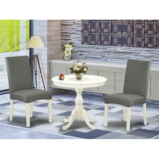 3 Pc Kitchen Set, 1 Table, 2 Grey Dining Chairs, High Back, Linen White Finish